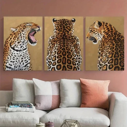 3pcs Leopard Contemporary Style Wall Art Set Canvas Unframed - High Quality Print 100% Australian Made Wall Canvas