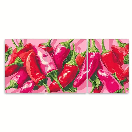 3pcs Chilli Pepper Hottie Funny Retro Kitchen Wall Art Set Canvas Framed 60x90cm - High Quality Print 100% Australian Made Wall Canvas Ready to Hang