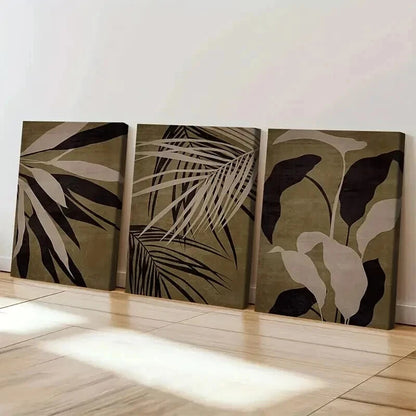 3pcs  Abstract Brown Tropical Leaf Print Wall Art Set Canvas Framed 40x60cm - High Quality Print 100% Australian Made Wall Canvas Ready to Hang