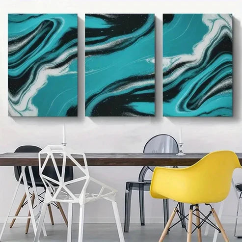 3pcs Blue Splash Abstract Waves Wall Art Canvas Unframed - High Quality Print 100% Australian Made Wall Canvas