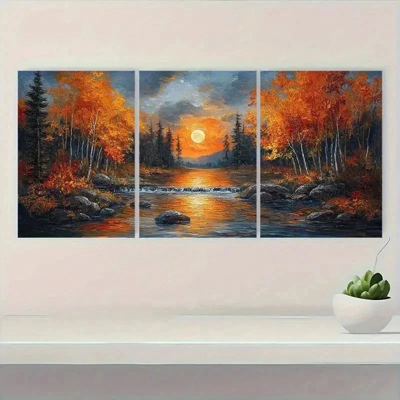 3pcs Autumn Moonlit Forest Canvas Art Wall Art Set Canvas Framed 50x70cm - High Quality Print 100% Australian Made Wall Canvas Ready to Hang