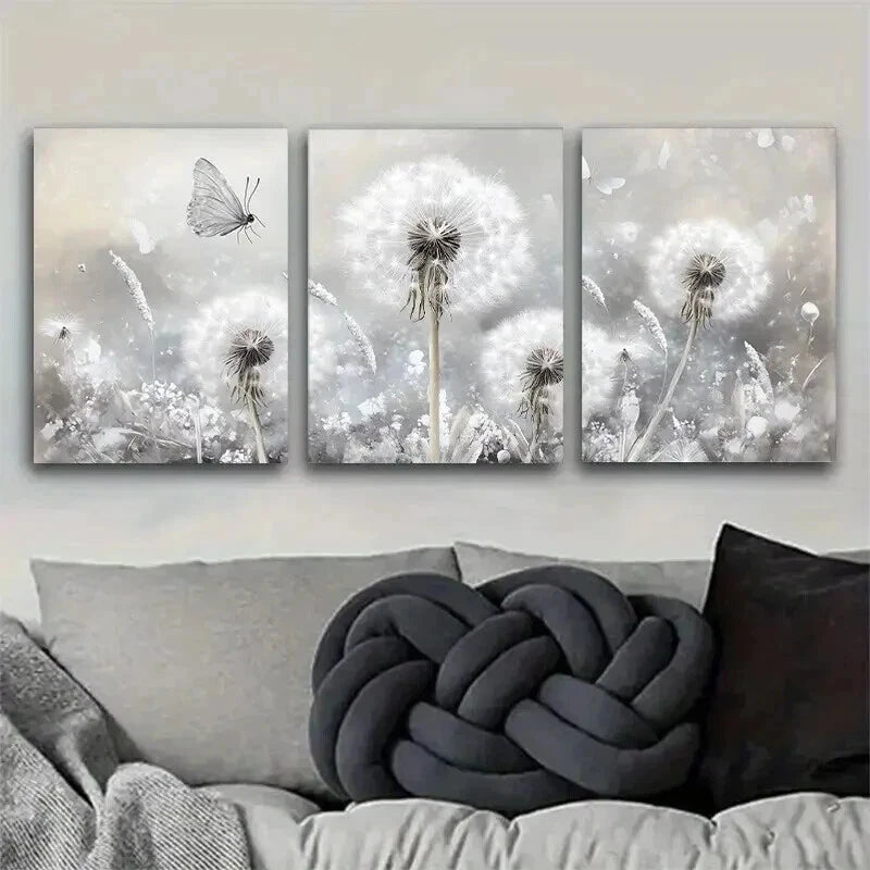 3pcs Elegant Dandelion And Butterfly Design Wall Art Set Canvas Framed 40x60cm - High Quality Print 100% Australian Made Wall Canvas Ready to Hang