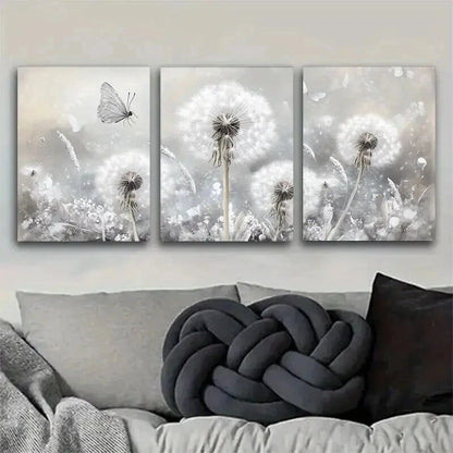 3pcs Elegant Dandelion And Butterfly Design Wall Art Set Canvas Framed 40x60cm - High Quality Print 100% Australian Made Wall Canvas Ready to Hang