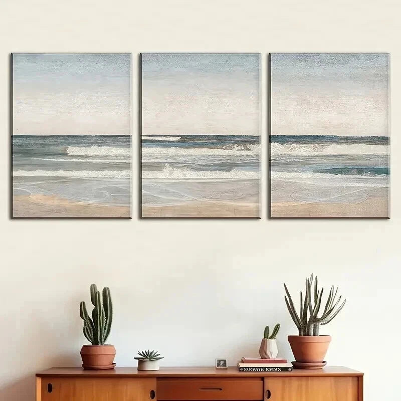 3pcs Seaside Beach Landscape Abstract Perfect Wall Art Set Canvas Framed 50x70cm - High Quality Print 100% Australian Made Wall Canvas Ready to Hang