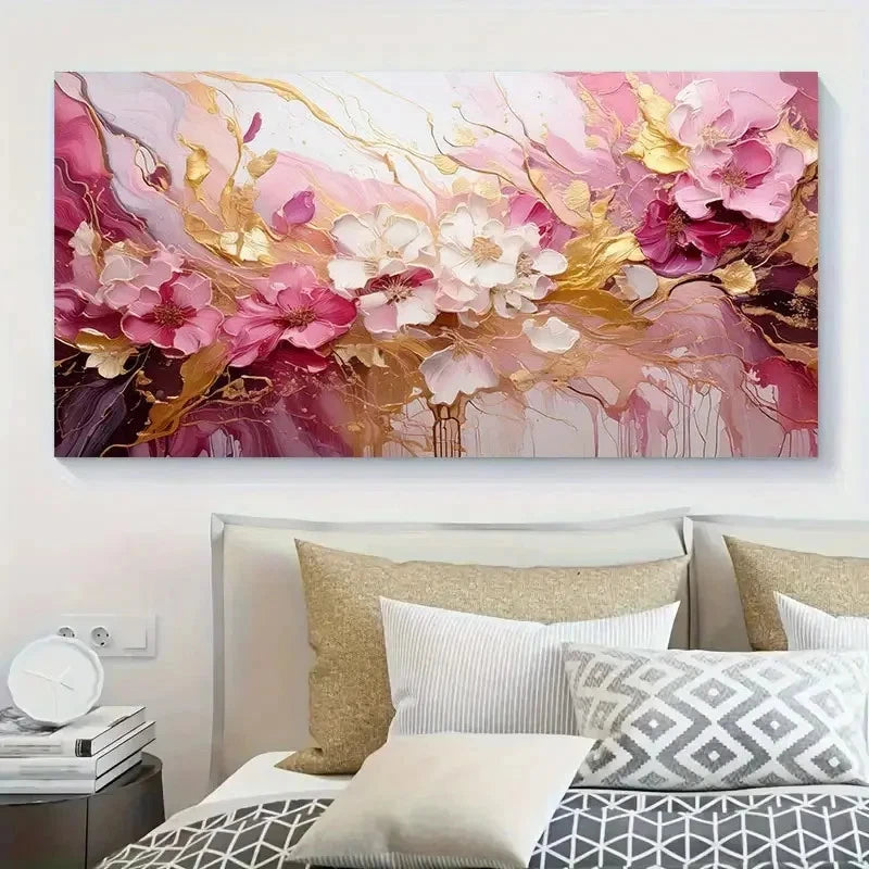 Modern Abstract Floral Pink Wall Art Canvas Office Home Room Framed 120x60cm
