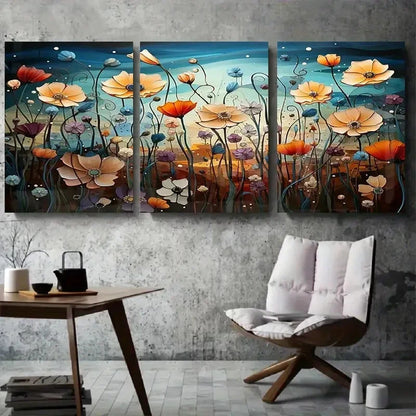 3pcs Colorful Poppy Flower Nature Inspired Metal Print Ready to Hang Art