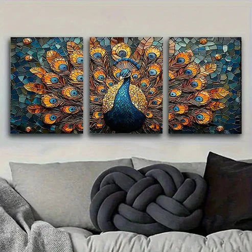 3pcs PeaRooster Mosaic Wall Art Set Canvas Unframed - High Quality Print 100% Australian Made Wall Canvas