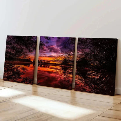 3pcs Lake Sunset Natural Landscape Wall Art Set Canvas Framed 40x60cm - High Quality Print 100% Australian Made Wall Canvas Ready to Hang
