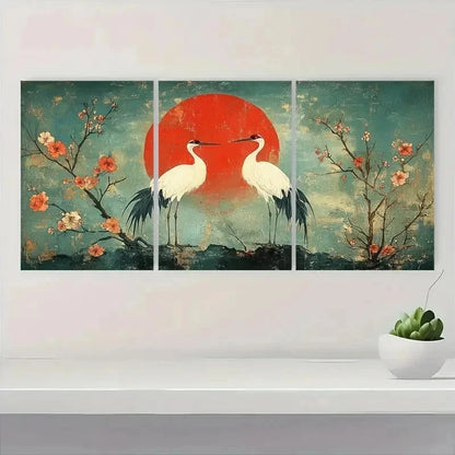 3pcs Two Cranes Utagawa Hiroshige Perfect Wall Art Set Canvas Framed 40x60cm - High Quality Print 100% Australian Made Wall Canvas Ready to Hang