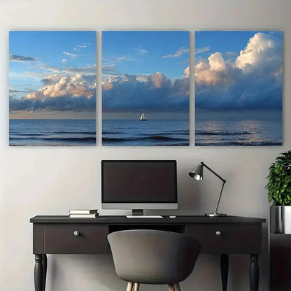 3pcs North Sea Blue Horizon Yacht Perfect Wall Art Set Canvas Framed 60x90cm - High Quality Print 100% Australian Made Wall Canvas Ready to Hang