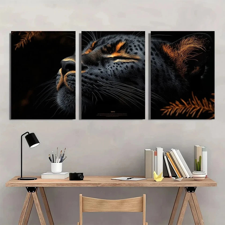 3pcs Leopard Dopamine Style Animal Theme Metal Print Ready to Hang Art