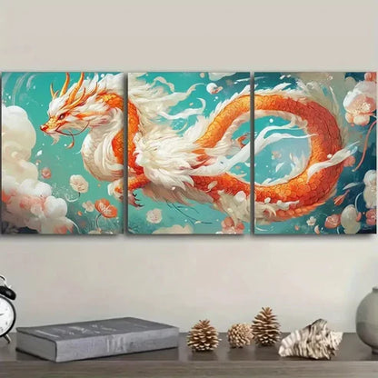 3pcs Featuring a Chinese Dragon  Wall Art Set Canvas Unframed - High Quality Print 100% Australian Made Wall Canvas - Bella Home Decor