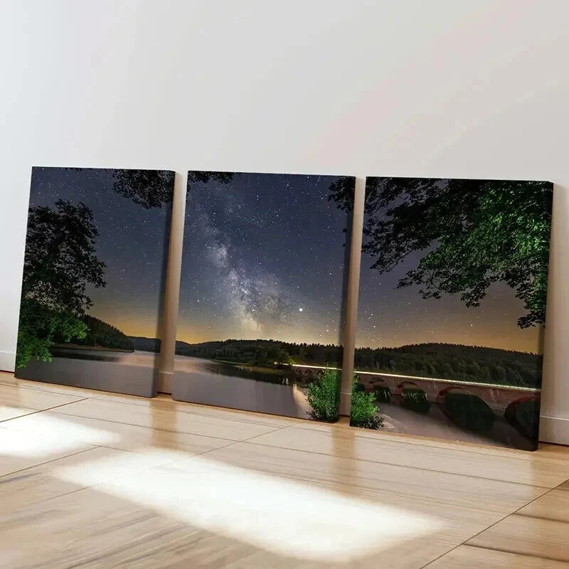 3pcs Serene Lake & Starry Sky Nature Landscapes Wall Art Set Canvas Framed 40x60cm - High Quality Print 100% Australian Made Wall Canvas Ready to Hang