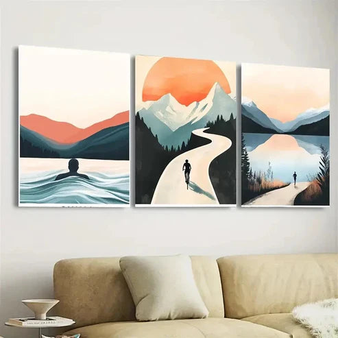3pcs Swim Bike Run Abstract Sports Wall Art Set Canvas Unframed - High Quality Print 100% Australian Made Wall Canvas