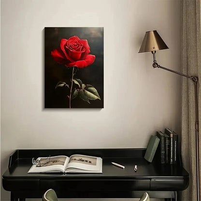 Vibrant Red Rose Painting 40x60cm Metal Print Ready to Hang