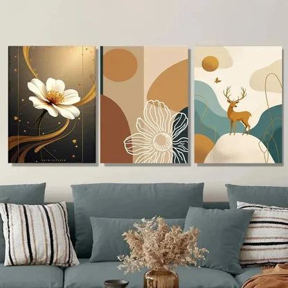 3pcs Contemporary Abstract Floral Minimalist Wall Art Set Canvas Unframed - High Quality Print 100% Australian Made Wall Canvas