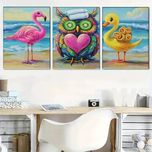 3pcs Vibrant Beach-Themed Animal Modern Wall Art Canvas Unframed - High Quality Print 100% Australian Made Wall Canvas