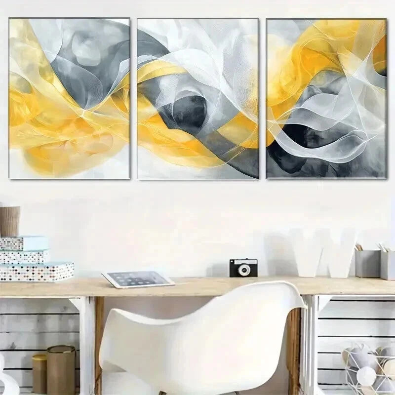 3pcs Abstract Yellow And Gray Geometric Wall Art Set Canvas Framed 40x60cm - High Quality Print 100% Australian Made Wall Canvas Ready to Hang
