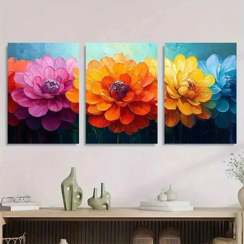 3pcs Colorful Daisy Rainbow Modern Perfect Wall Art Set Canvas Framed 40x60cm - High Quality Print 100% Australian Made Wall Canvas Ready to Hang