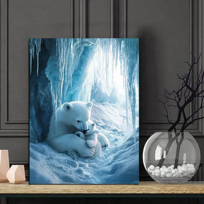 Polar Bear Mother And Cub in Ice Cave 40x60cm Metal Print Ready to Hang