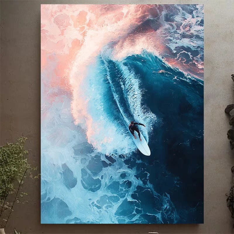 Aerial View Pink & Blue Ocean Waves 60x90cm Metal Print Ready to Hang