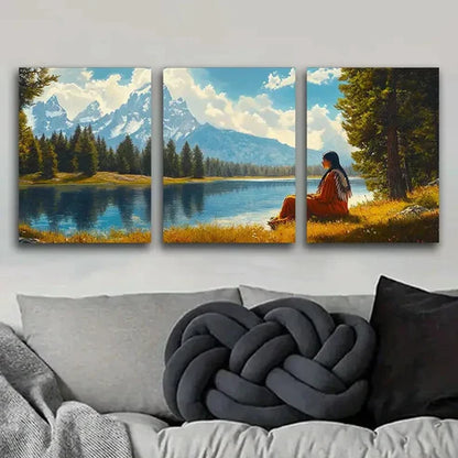 3pcs Girl by the River Blue Sky Nature Perfect Wall Art Set Canvas Unframed - High Quality Print 100% Australian Made Wall Canvas