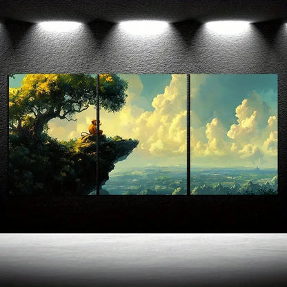 3pcs Looking at The Monkey in The Sky Metal Print Ready to Hang Art