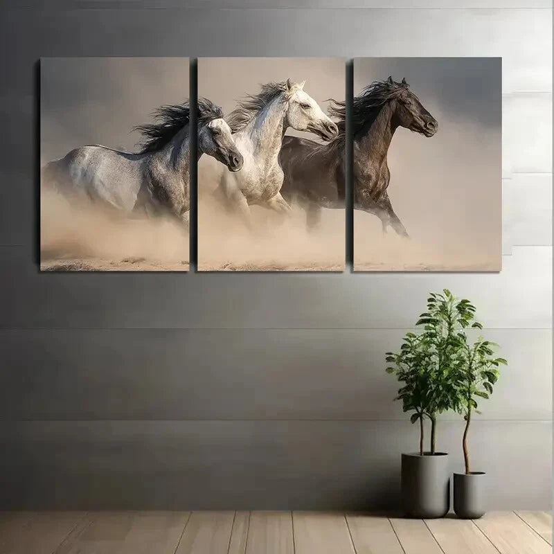3pcs Desert with Flying Sand & Fiery Sunset Metal Print Ready to Hang Art