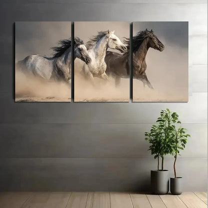 3pcs Desert with Flying Sand & Fiery Sunset Metal Print Ready to Hang Art