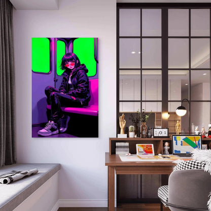Anime Girl Subway Car 60x90cm Metal Print Ready to Hang