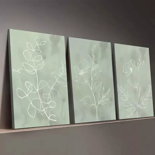 3pcs Minimalist Wind Green Natural White Plant Wall Art Set Canvas Framed 50x70cm - High Quality Print 100% Australian Made Wall Canvas Ready to Hang
