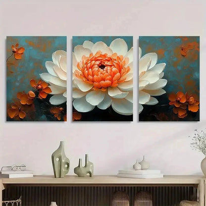 3pcs Chrysanthemum Flower White Perfect Wall Art Set Canvas Framed 40x60cm - High Quality Print 100% Australian Made Wall Canvas Ready to Hang