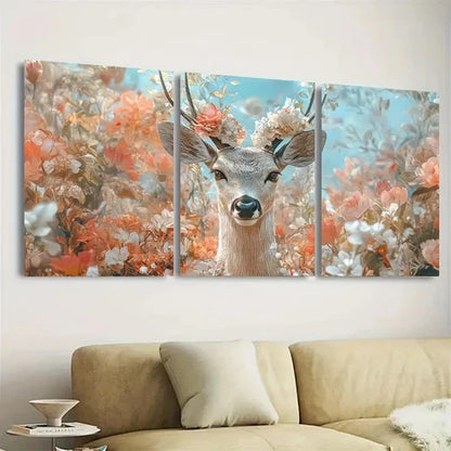 3pcs Floral Deer Wall Art Set Canvas Unframed - High Quality Print 100% Australian Made Wall Canvas
