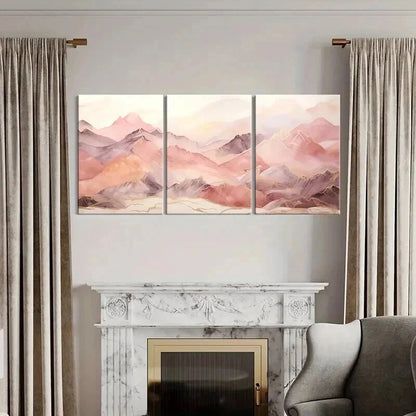 3pcs Abstract Pinkish Mountain Serene Painting Wall Art Set Canvas Framed 40x60cm - High Quality Print 100% Australian Made Wall Canvas Ready to Hang