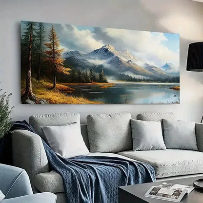 Winter Mountain Lake Trees wall canvas office home room framed 120x60cm