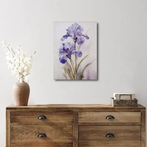Beautiful Vintage Purple Iris Painting 60x90cm Metal Print Ready to Hang