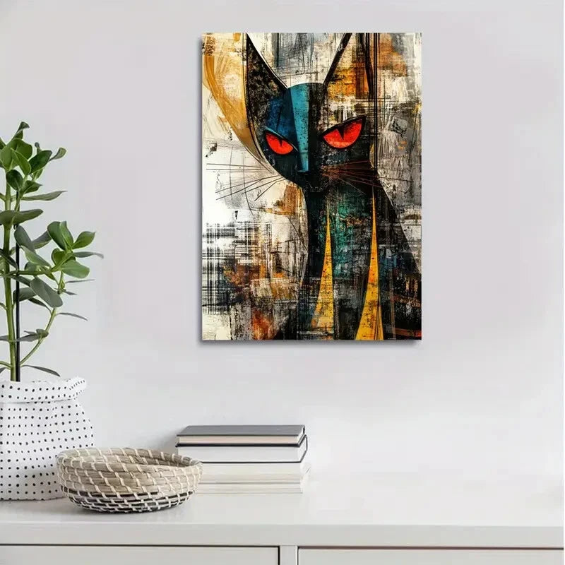 Beautiful Abstract Art a Modern Red Eyed Cat Painting 40x60cm Metal Print Ready to Hang