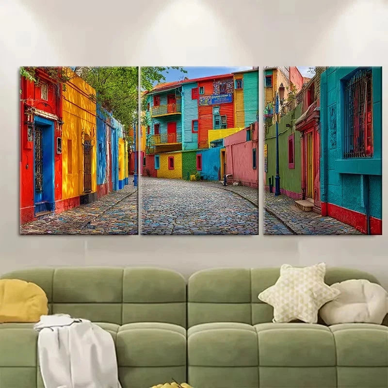 3pcs Buenos Aires Argentina Caminito Wall Art Set Canvas Framed 40x60cm - High Quality Print 100% Australian Made Wall Canvas Ready to Hang