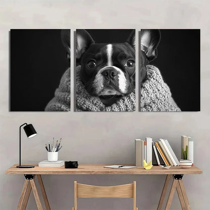 3pcs Whimsical Black & White Bulldog Metal Print Ready to Hang Art