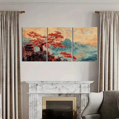 3pcs Autumn Landscape Red Maple Tree Wall Art Set Canvas Framed 40x60cm - High Quality Print 100% Australian Made Wall Canvas Ready to Hang