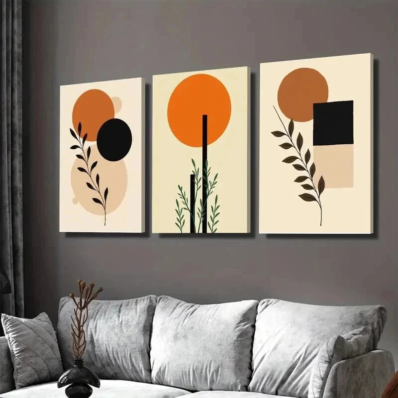 3pcs Orange and Black Minimalist Modern Abstract Wall Art Set Canvas Framed 40x60cm - High Quality Print 100% Australian Made Wall Canvas Ready to Hang