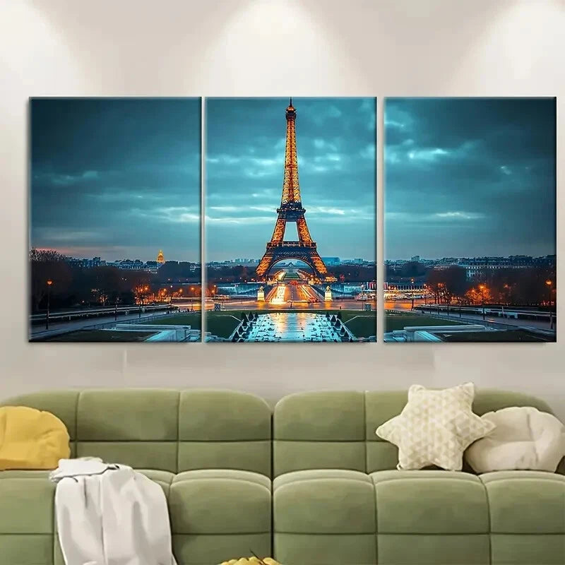 3pcs Vivid Blue Sky & Golden Illuminated Perfect Wall Art Set Canvas Framed 40x60cm - High Quality Print 100% Australian Made Wall Canvas Ready to Hang