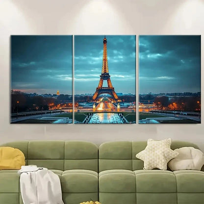 3pcs Vivid Blue Sky & Golden Illuminated Perfect Wall Art Set Canvas Framed 40x60cm - High Quality Print 100% Australian Made Wall Canvas Ready to Hang