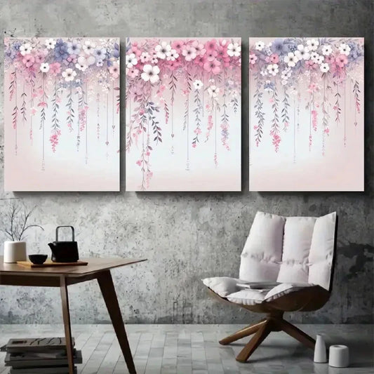 3pcs Blooming Flower Chandelier Illustration Wall Art Set Canvas Framed 60x90cm - High Quality Print 100% Australian Made Wall Canvas Ready to Hang