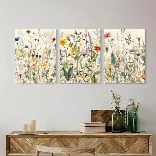 3pcs Watercolor Wildflower Floral Botanical Metal Print Ready to Hang Art