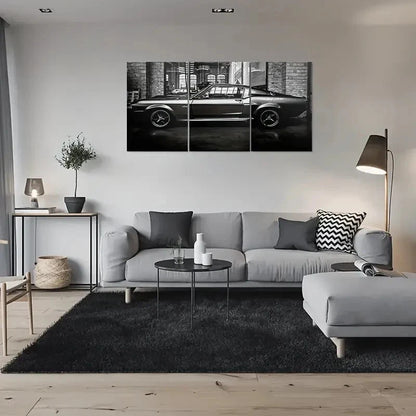 3pcs Black & White Vintage Muscle Car Metal Print Ready to Hang Art