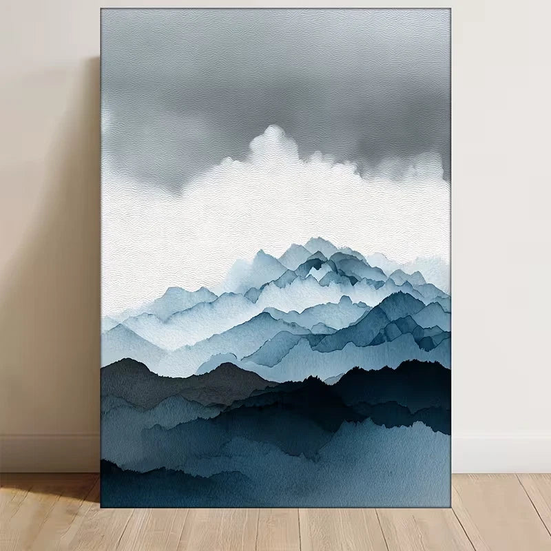 Blue Grey Coastal Mountains Abstract Metal Print Ready to Hang