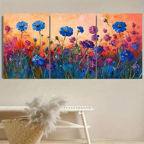 3pcs Cornflower Wildflower Wall Art Set Canvas Unframed - High Quality Print 100% Australian Made Wall Canvas