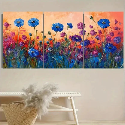3pcs Cornflower Wildflower Wall Art Set Canvas Unframed - High Quality Print 100% Australian Made Wall Canvas