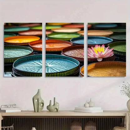 3pcs Nature Lily Pad Flower Décor Perfect Wall Art Set Canvas Framed 40x60cm - High Quality Print 100% Australian Made Wall Canvas Ready to Hang